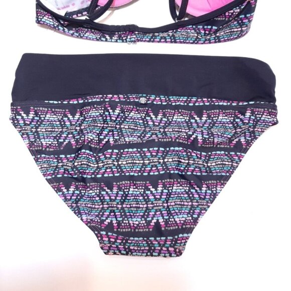 LA VIE EN ROSE Push Up Bikini Swim Suit Embroidery Print 2pc High Waist Bottom - Picture 11 of 16